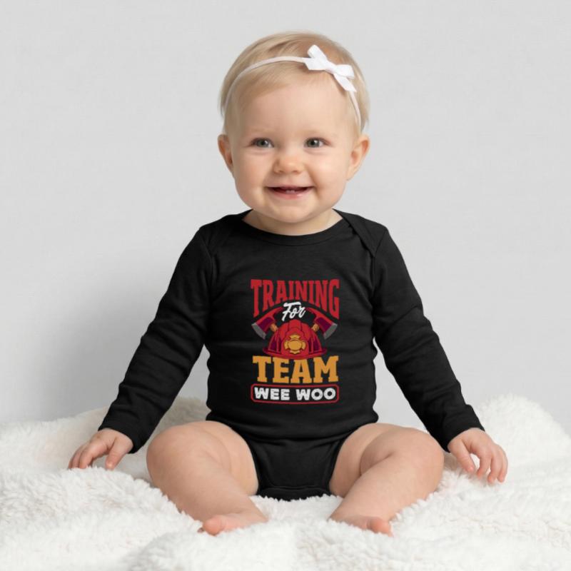 Wee Woo Squad Fire Tiny Firefighter Baby Organic Long-Sleeved Bodysuit