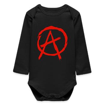 Anarchy symbol in circle - red - Baby Organic Long-Sleeved Bodysuit - black - Front