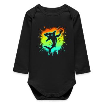 Handballer Hai lustig Kinder Geschenk Grafik - Baby Organic Langarmbody - Schwarz - Vorne