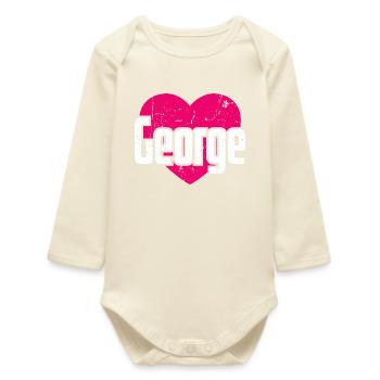 I Love George Pink Heart I Love George - Baby Organic Long-Sleeved Bodysuit - soft Ecru - Front