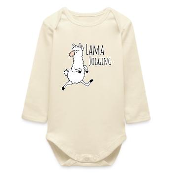 Jogging de lama - lama drôle qui fait du jogging, participez à la partie - Body bébé manches longues biologique - écru doux - Devant