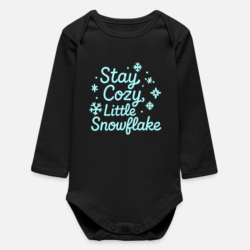 Stay Cozy Snowflake Neon Script - Baby Organic Langarmbody - Schwarz