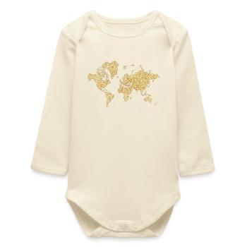 Carte du monde : décor floral beige - Body bébé manches longues biologique - écru doux - Devant