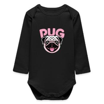 Pug - Cool Pet Logo - Baby Organic Long-Sleeved Bodysuit - black - Front