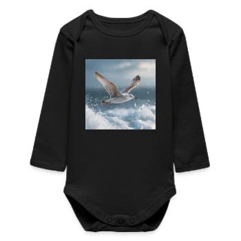 Seagull in flight North Sea Maritime Art - Baby Organic Long-Sleeved Bodysuit - black - Front