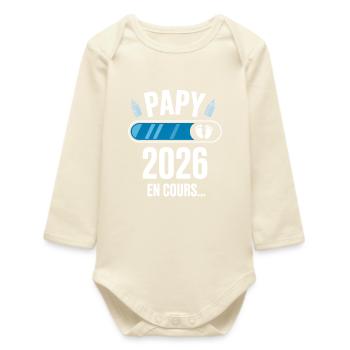 Opa 2026 laufende Ankündigung Schwangerschaftsvater in Bewegung - Baby Organic Langarmbody - Natur - Vorne
