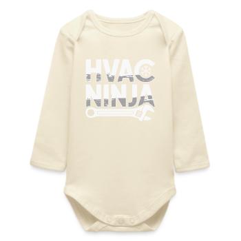 Funny HVAC Air Conditioning Repair HVAC Ninja Pros - Baby Organic Long-Sleeved Bodysuit - soft Ecru - Front