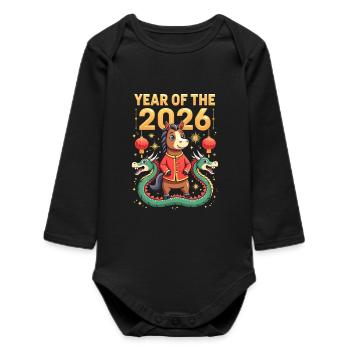 Chinese New Year Of The Horse 2026 - Baby Organic Langarmbody - Schwarz - Vorne