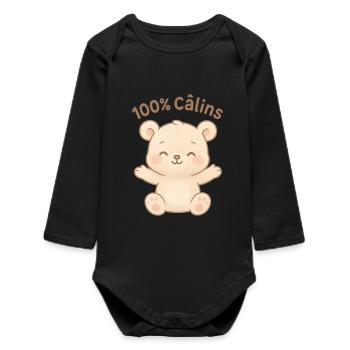 100% cuddles soft teddy bear - Baby Organic Long-Sleeved Bodysuit - black - Front