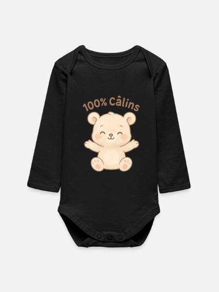 100% cuddles soft teddy bear - Baby Organic Long-Sleeved Bodysuit - black