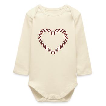 Candy Cane Heart - Baby Organic Long-Sleeved Bodysuit - soft Ecru - Front