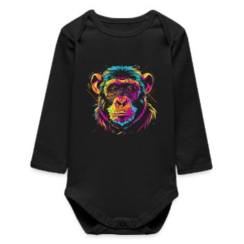 Tête de singe néon dans le style pop art - Body bébé manches longues biologique - noir - Devant