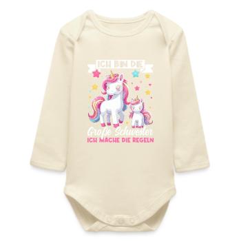 Große Schwester Einhornliebhaber Ältere Baby - Baby Organic Langarmbody - Natur - Vorne