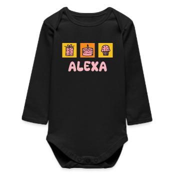 First name Alexa - Baby Organic Long-Sleeved Bodysuit - black - Front