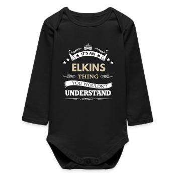 C’est une chose Elkins – Citation de la fierté du nom de famille - Body bébé manches longues biologique - noir - Devant