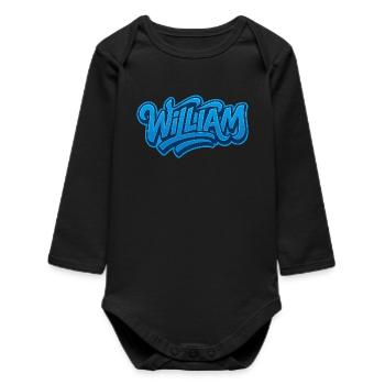 Graffiti WILLIAM Name Gift Ideal Printable s - Baby Organic Long-Sleeved Bodysuit - black - Front