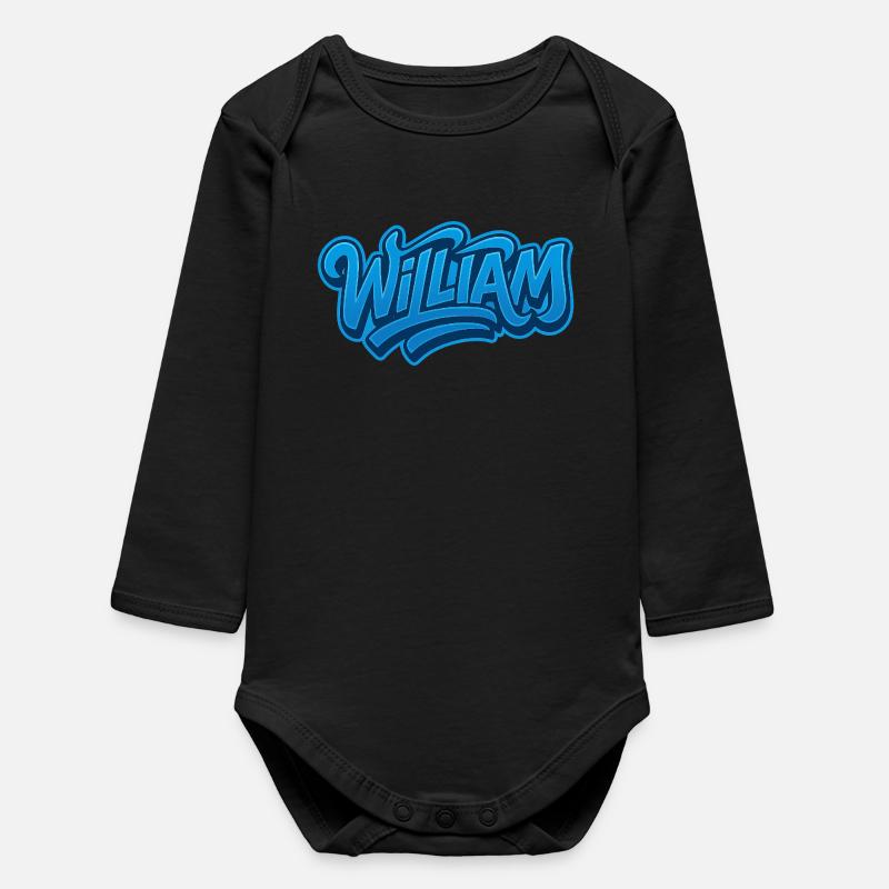 Graffiti  WILLIAM Prénom cadeau idéal imprimable s - Body bébé manches longues biologique - noir