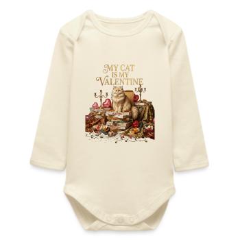 My Cat Is My Valentine Funny Pizza Lover Single - Baby Organic Long-Sleeved Bodysuit - soft Ecru - Front