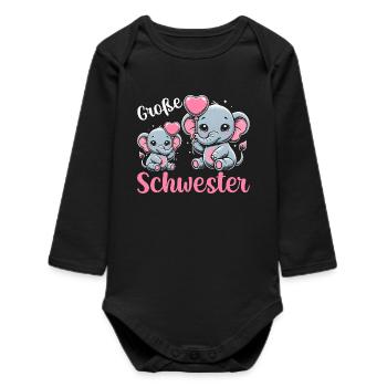 Big Sister Elephants Older Sibling - Baby Organic Long-Sleeved Bodysuit - black - Front