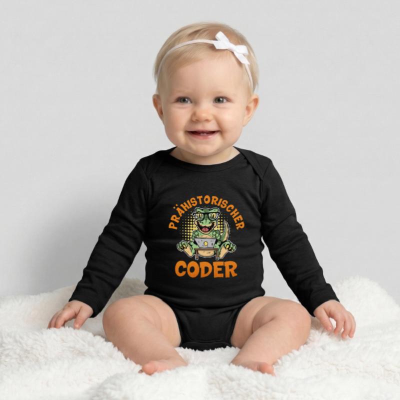 Coding PREHISTORIC CODER Fun Baby Organic Long-Sleeved Bodysuit