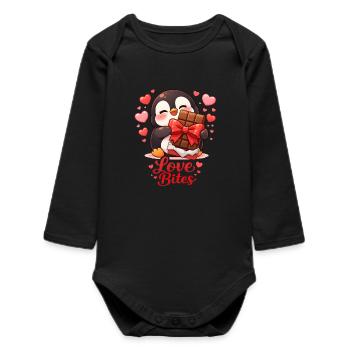 Pingouin avec amour au cœur en chocolat Journée de la Saint-Valentin - Body bébé manches longues biologique - noir - Devant