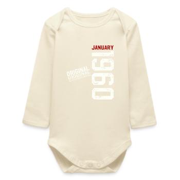 65th Birthday Original January 1960 - Baby Organic Long-Sleeved Bodysuit - soft Ecru - Front