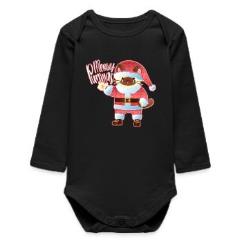Art du chat du Père Noël de Miaous, Purrmas - Body bébé manches longues biologique - noir - Devant