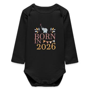 Bébé né en 2026 Né en 2026 Éléphant mignon - Body bébé manches longues biologique - noir - Devant