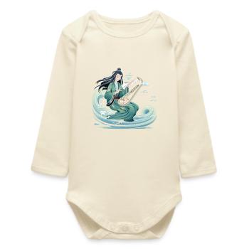 Guqin Master on Sea Wave - Baby Organic Long-Sleeved Bodysuit - soft Ecru - Front