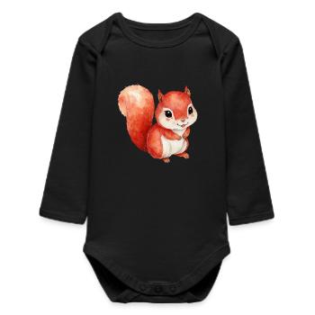 animal de la forêt, écureuil mignon pour enfants - Body bébé manches longues biologique - noir - Devant