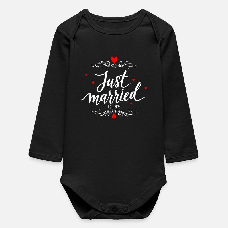 Just Married Wedding Design - Baby Organic Long-Sleeved Bodysuit - black