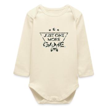 Just_one_more_game_ _camouflage_black_white - Baby Organic Long-Sleeved Bodysuit - soft Ecru - Front