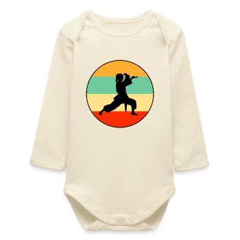 Vintage Female Karate Player Martial Arts Retro - Baby Organic Long-Sleeved Bodysuit - soft Ecru - Front