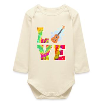 Hawaiian Ukulele Uke Tie Dye Love - Baby Organic Langarmbody - Natur - Vorne