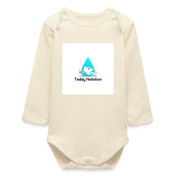 Teddy Bear and Wave Swim - Baby Organic Long-Sleeved Bodysuit - soft Ecru - Front