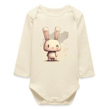 Cute rabbit with X-eyes - Baby Organic Long-Sleeved Bodysuit - soft Ecru - Front