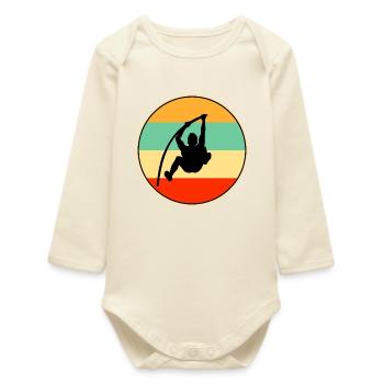 Silhouette vintage de saut en hauteur avec perche Art rétro de coucher de soleil - Body bébé manches longues biologique - écru doux - Devant