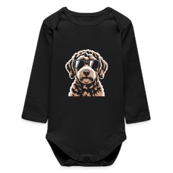 Brauner Labradoodle - Baby Organic Langarmbody - Schwarz - Vorne
