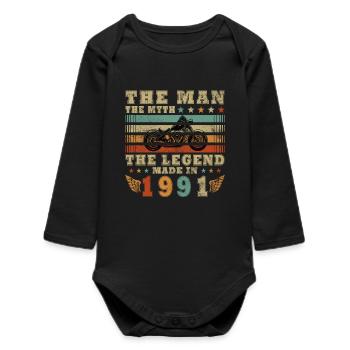 Vintage Motorcycle 1991 Retro Birthday Gift - Baby Organic Long-Sleeved Bodysuit - black - Front