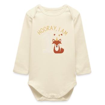 Hooray I'm 1 Sweet Fox Birthday - Baby Organic Long-Sleeved Bodysuit - soft Ecru - Front