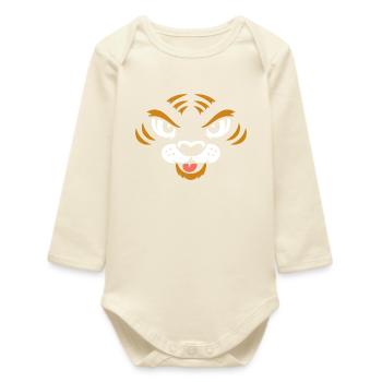 Tiger | Big Face Costume Carnival Disguise - Baby Organic Long-Sleeved Bodysuit - soft Ecru - Front