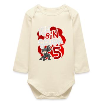 Ninja 5th Birthday - Baby Organic Long-Sleeved Bodysuit - soft Ecru - Front