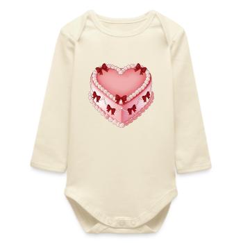 Heart décor with ribbon - Baby Organic Long-Sleeved Bodysuit - soft Ecru - Front