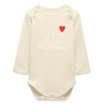Cat and Mouse with Heart Balloon - Baby Organic Long-Sleeved Bodysuit - soft Ecru - Front