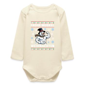 Gym MERRY MUSCLE CHRISTMAS Funny - Baby Organic Long-Sleeved Bodysuit - soft Ecru - Front