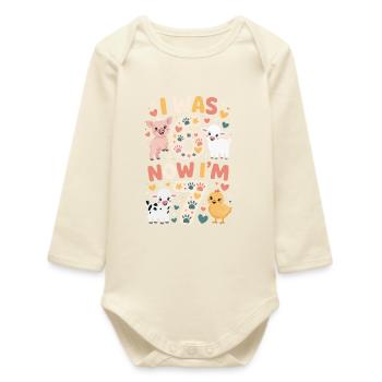 Birthday 7 years: Animal print - Baby Organic Long-Sleeved Bodysuit - soft Ecru - Front