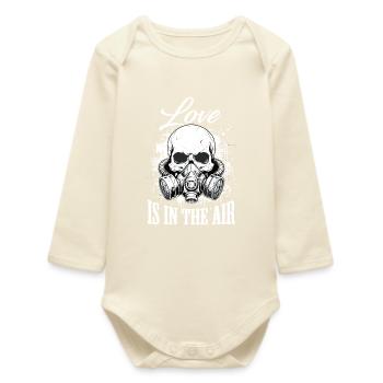 Love is in the Air – Grunge Gas Mask Design - Baby Organic Long-Sleeved Bodysuit - soft Ecru - Front