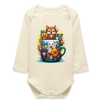Animal Mug : Famille animale colorée - Body bébé manches longues biologique - écru doux - Devant