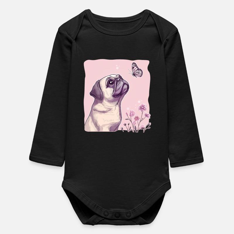 Carlino con farfalla - Body neonato a maniche lunghe in cotone biologico - nero