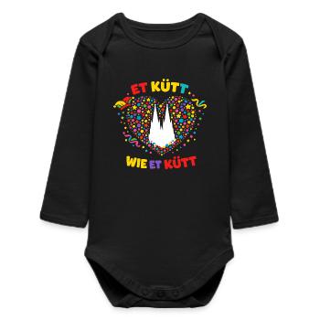 Karneval Köln Jeck Konfetti Party Kostüm - Baby Organic Langarmbody - Schwarz - Vorne